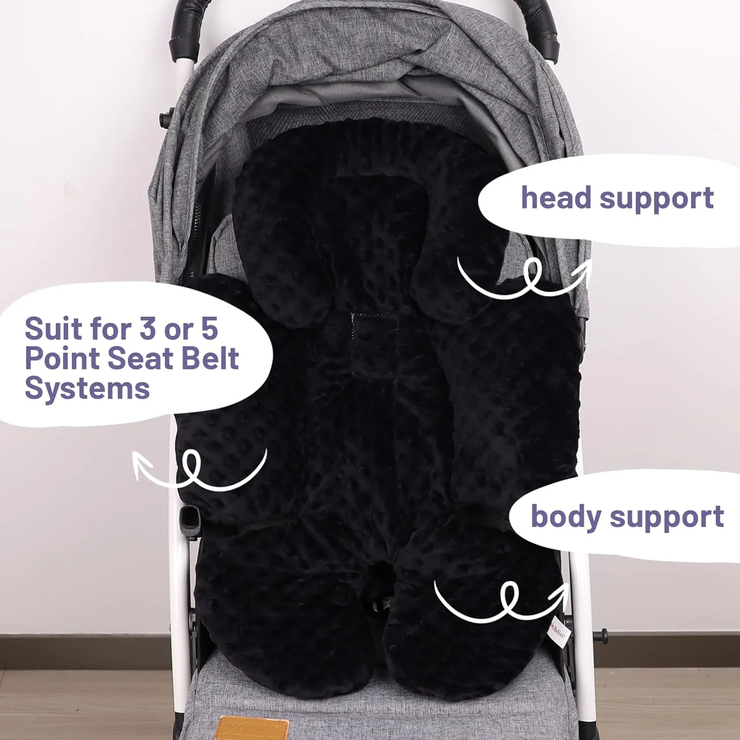 KAKIBLIN Infant Car Seat Insert, Baby Carseat Head & Body Support for Newborn, 2-in-1 Reversible Baby Car Seat Cushion, Soft Stroller Cushion Insert for CarSeats, Bouncer, Strollers, Swing (Black)