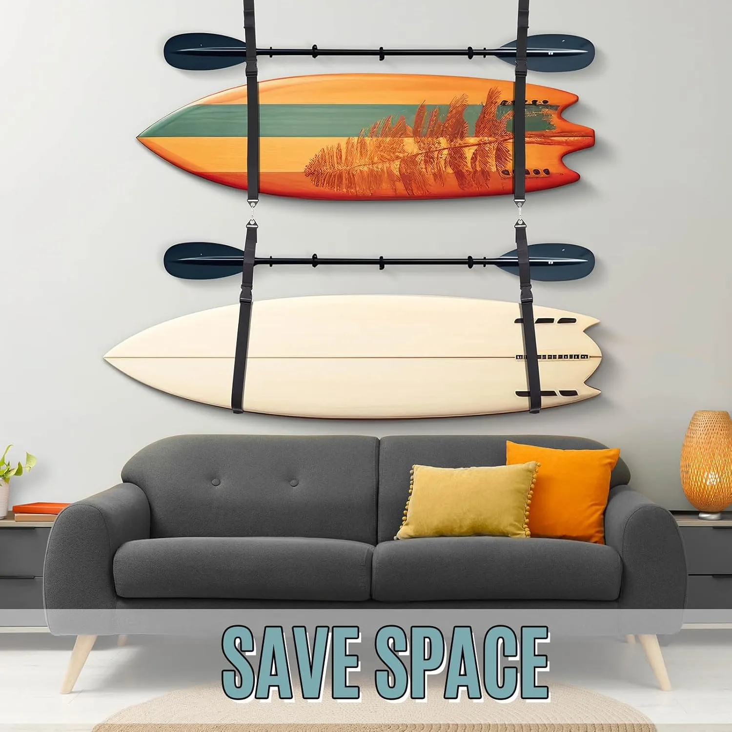 Kayak Storage Hanging Straps 1.5 Inch Wide Adjustable Nylon Kayak Wall Mount Straps System with Carabiner, Hoist Sling for Indoor Outdoor Paddle Canoe Surfboard Storage