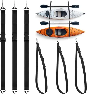 Kayak Storage Hanging Straps 1.5 Inch Wide Adjustable Nylon Kayak Wall Mount Straps System with Carabiner, Hoist Sling for Indoor Outdoor Paddle Canoe Surfboard Storage