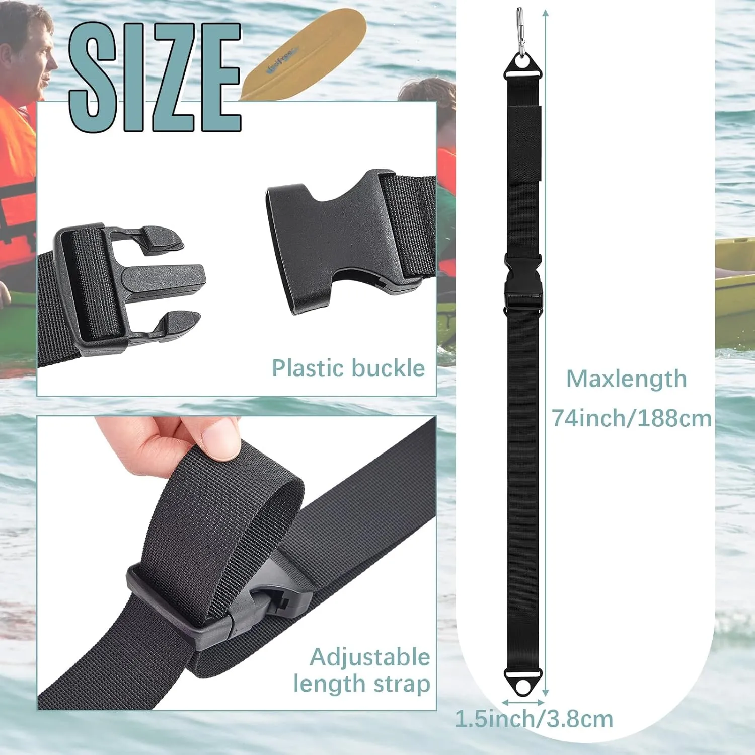 Kayak Storage Hanging Straps 1.5 Inch Wide Adjustable Nylon Kayak Wall Mount Straps System with Carabiner, Hoist Sling for Indoor Outdoor Paddle Canoe Surfboard Storage