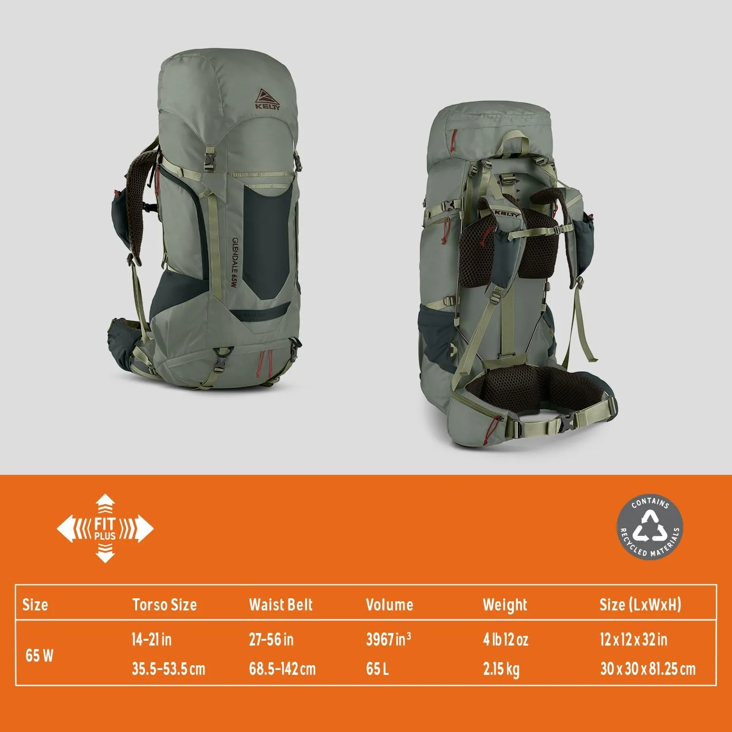 Kelty Glendale 65L – 105L Multiday Backpacking and Thru Hiking Pack, Fit Plus Customized Suspension, Shoulder Strap Pockets, Long Haul Hiking Backpack, Women’s Specific Fit (Sea Spray, 65L)
