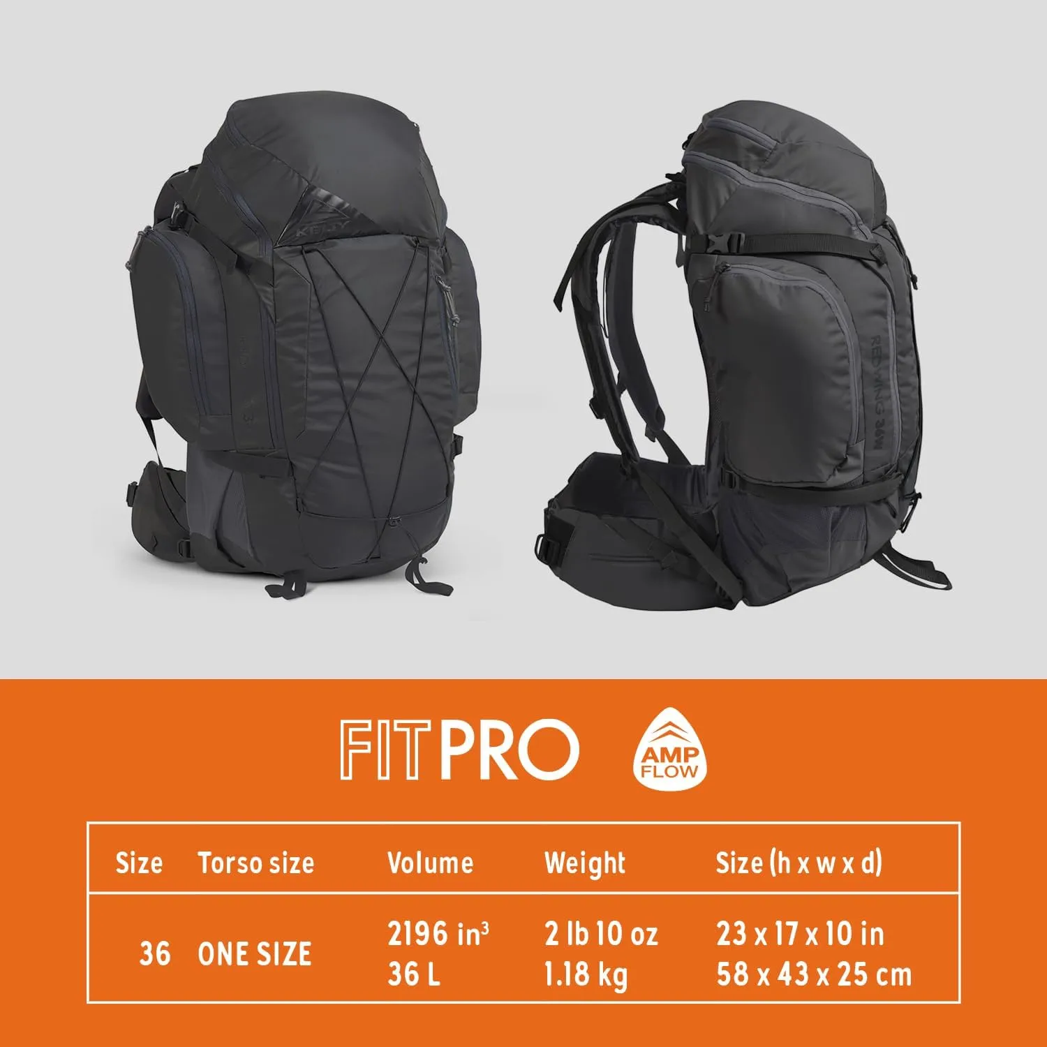 Kelty Redwing 36 – 36 Liter Internal Frame Backpack for Hiking, Backpacking, Travel, Carry-on Compatible, Hip Belt, Customized Fit, 2023 (Blackout)