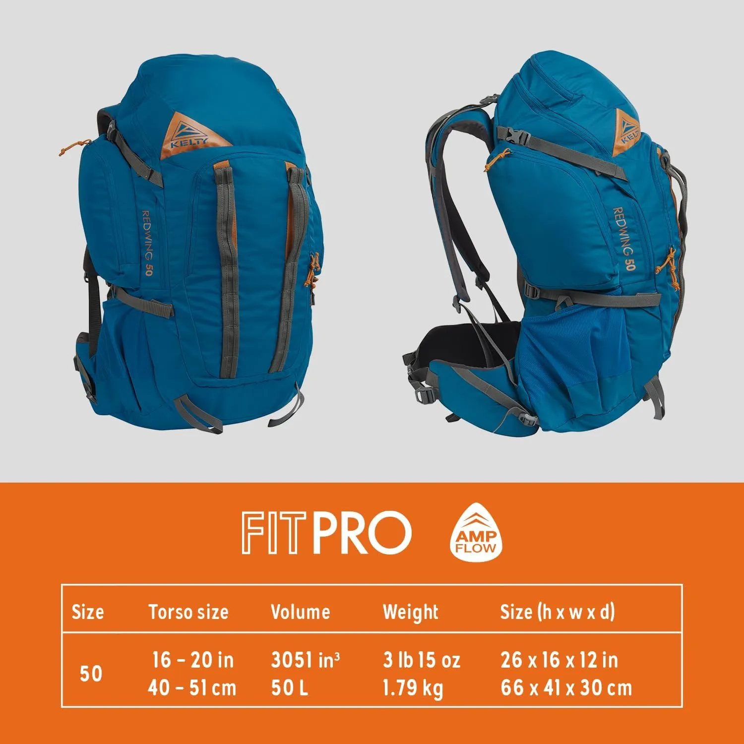 Kelty Redwing 50 – 50 Liter Internal Frame Backpack for Hiking, Backpacking, Travel, Hip Belt, Tailored Fit, 2023 (Lyons Blue)