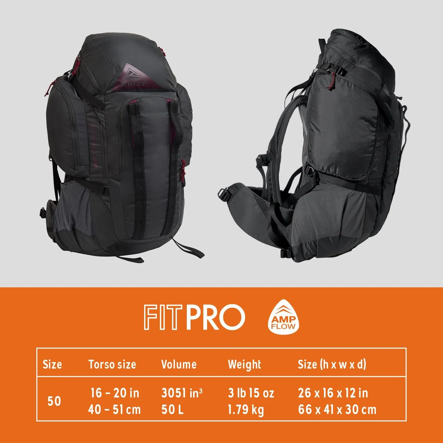 Kelty Redwing 50 Women’s – 50 Liter Internal Frame Backpack for Hiking, Backpacking, Travel, Hip Belt, Women Specific Fit, 2023 (Blackout)