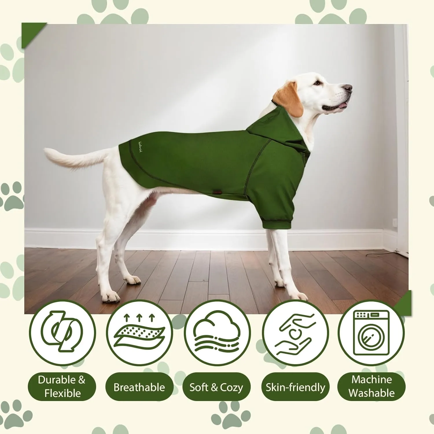 Kicred Basic Dog Hoodie, Premium Dog Sweater Pullover, Soft & Comfy Cotton Pet Clothes Hoodies with Hat and Leash Hole - Army Green (XX-Large)