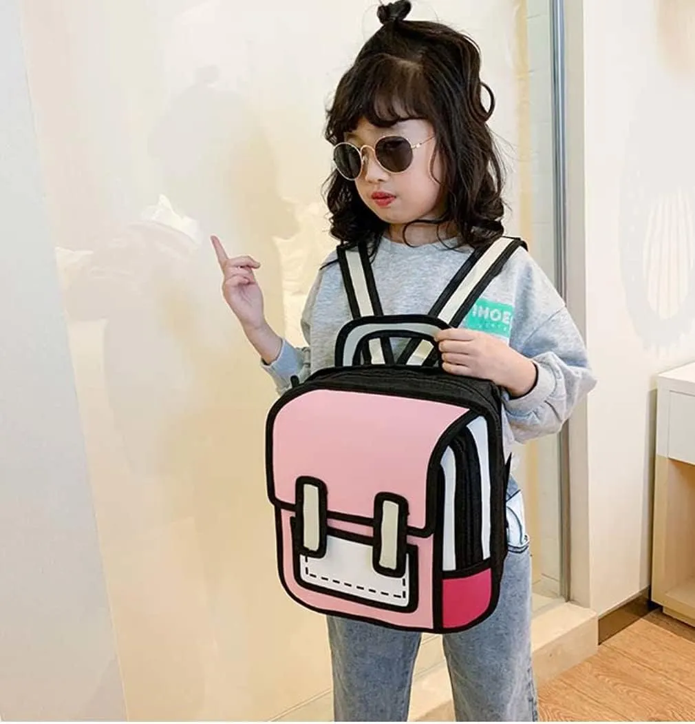 Kid Girls Boys Jump Style 3D Backpack 2D Drawing Anime Comic Cartoon Backpack Daypack (pink)