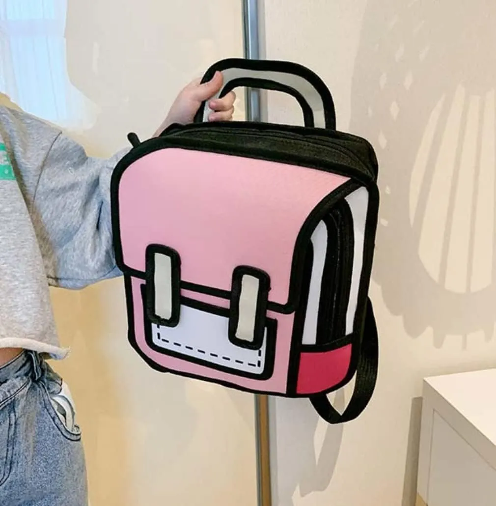 Kid Girls Boys Jump Style 3D Backpack 2D Drawing Anime Comic Cartoon Backpack Daypack (pink)