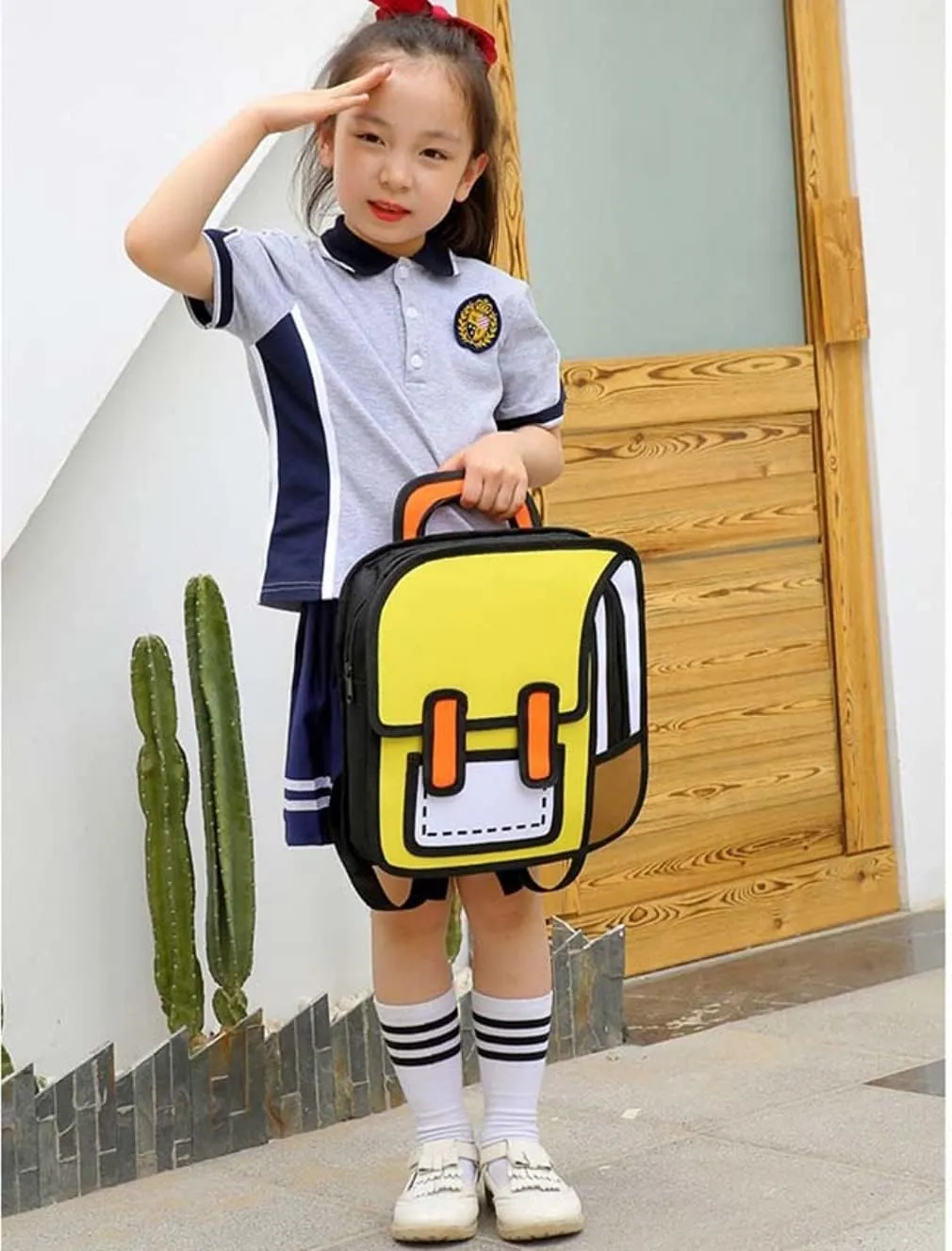 Kid Girls Boys Jump Style 3D Backpack 2D Drawing Anime Comic Cartoon Backpack Daypack (Yellow)