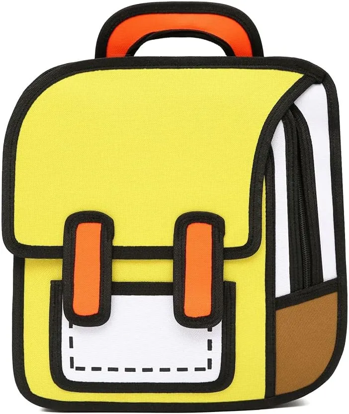 Kid Girls Boys Jump Style 3D Backpack 2D Drawing Anime Comic Cartoon Backpack Daypack (Yellow)