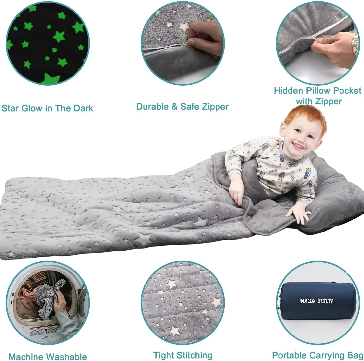 Kids Sleeping Bag for Girls & Boys, Large Kids Sleeping Bag with Pillow, Glow in The Dark Slumber Bag,Soft and Comfortable for Childern Daycare, Sleepovers Travel