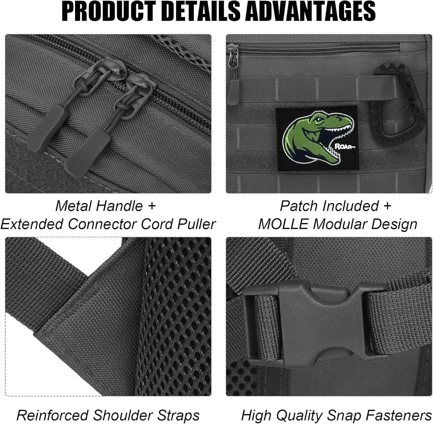 Kids Tactical Backpack Army Molle Bookbag Military Boys Backpack for School, Outdoor, Camping (Includes 2 Patches  1 Carabiner), Grey