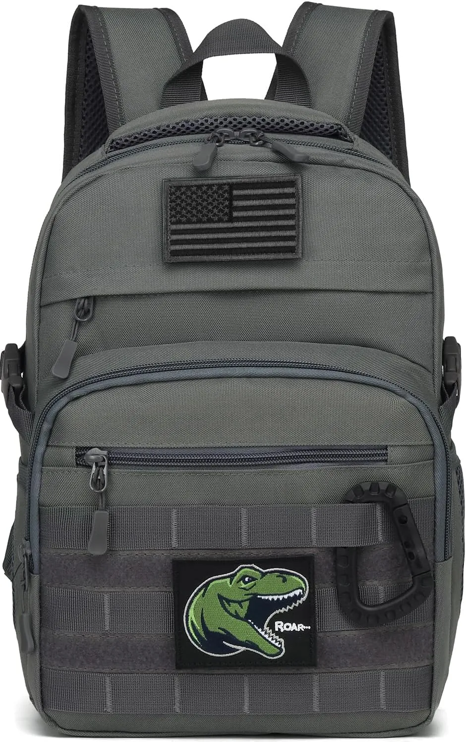 Kids Tactical Backpack Army Molle Bookbag Military Boys Backpack for School, Outdoor, Camping (Includes 2 Patches  1 Carabiner), Grey