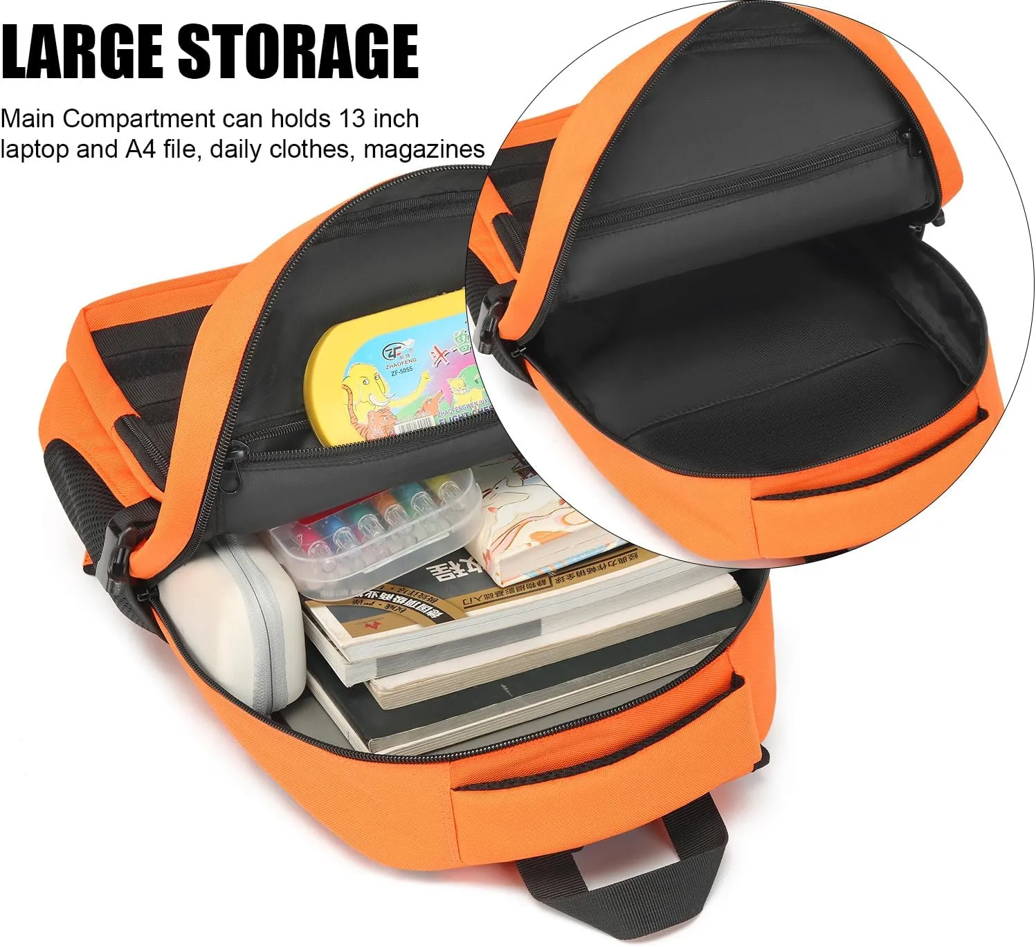Kids Tactical Backpack Army Molle Bookbag Military Boys Backpack for School, Outdoor, Camping (Includes 2 Patches 1Carabiner), Orange