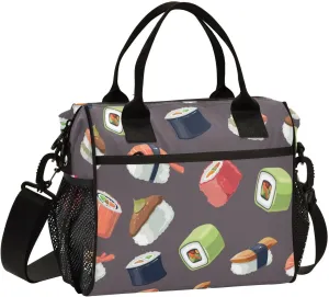 Kigai Insulated Lunch Bag for Women Men, Seafood Sushi Rolls Cooler Bag Reusable Lunch Box Leakproof Cooler Tote with Shoulder Strap for Office Picnic Beach