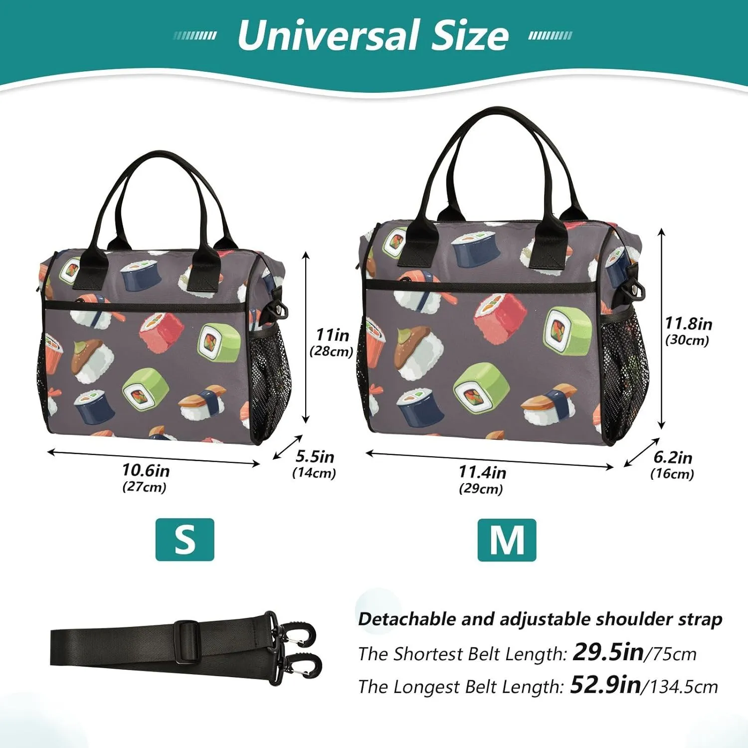 Kigai Insulated Lunch Bag for Women Men, Seafood Sushi Rolls Cooler Bag Reusable Lunch Box Leakproof Cooler Tote with Shoulder Strap for Office Picnic Beach