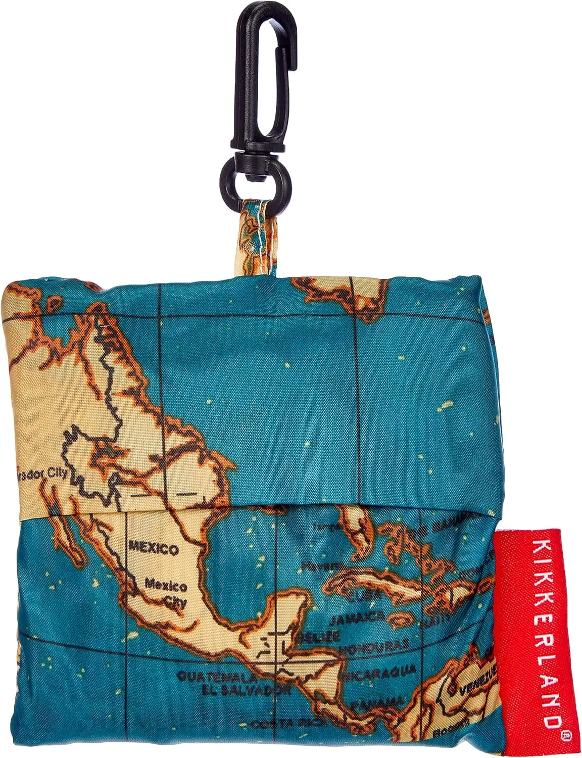 Kikkerland Travel-Size Laundry Bag, World Map Design Heavy Duty Laundry Bag, Polyester, Built-in Pouch, Inner Loop and Carabineer, Multicolor