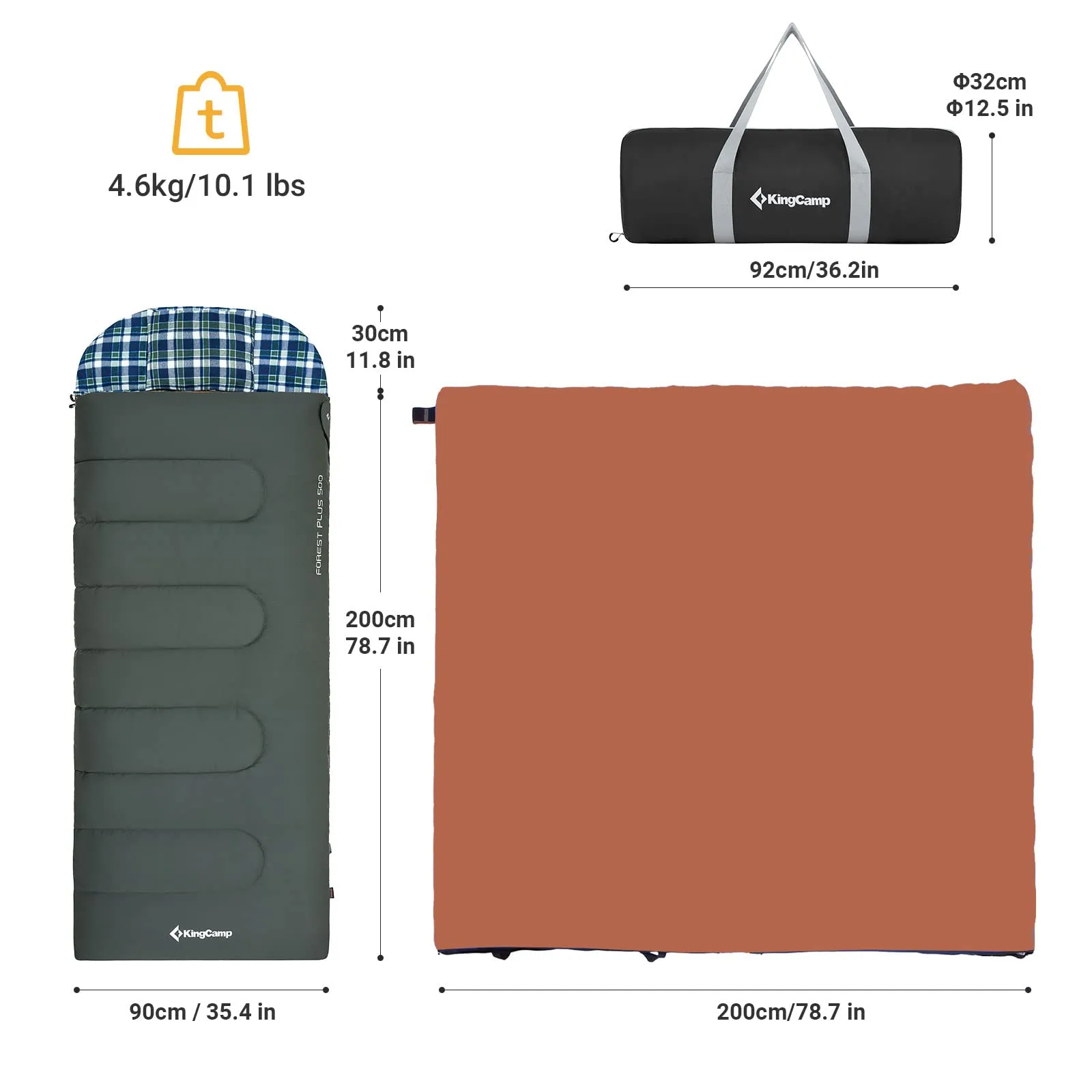 KingCamp FOREST PLUS 500 3 in 1 Flannel Sleeping Bag