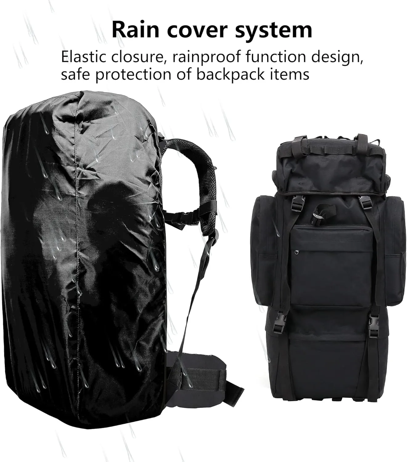 King'sGuard Internal Frame Hiking Backpack 65L Backpacking Backpack with Rain Cover Waterproof Camping Rucksack for Men and Women (Black)