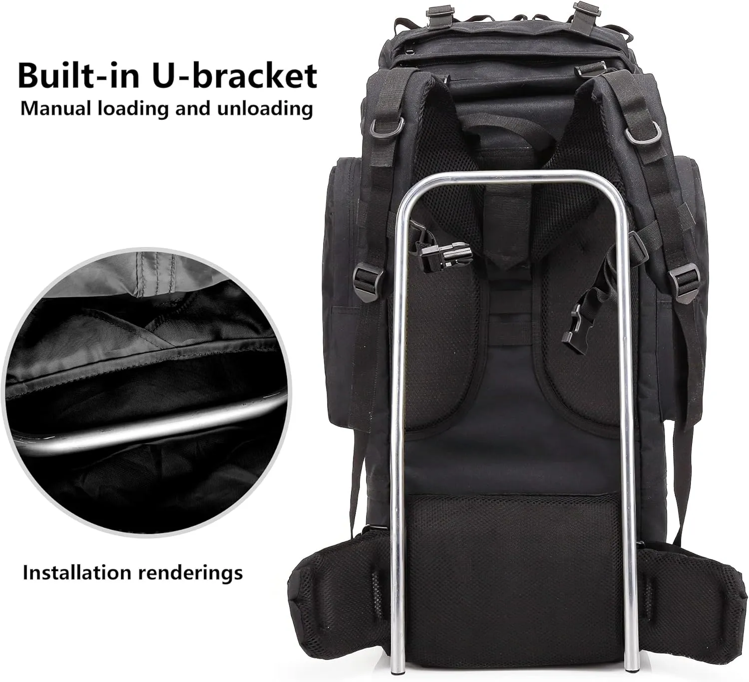 King'sGuard Internal Frame Hiking Backpack 65L Backpacking Backpack with Rain Cover Waterproof Camping Rucksack for Men and Women (Black)
