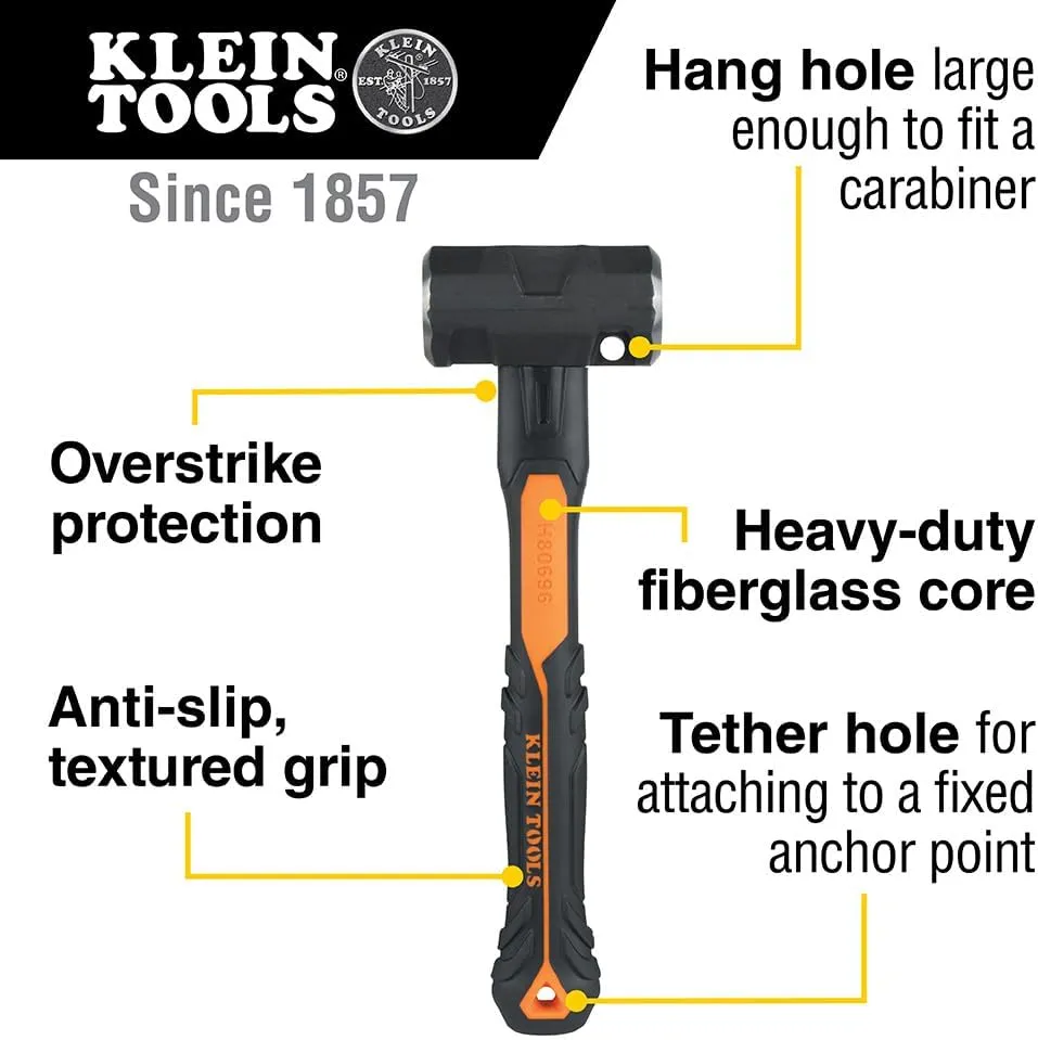 Klein Tools H80696EP 6-Pound Sledgehammer, Beater with Carabiner Hole, Shock-Reducing Grip and Fiberglass Handle for Demolition Power