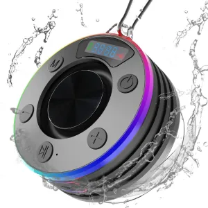 KMAG T7 V1 Shower Bluetooth Speaker - Portbale IPX7 Waterproof Wireless Speakers with LED Light, LED Display, Floating, FM Mode, Clock Mode, Time Mode, 5.3 BT for OKayak Canoe Beach Gifts