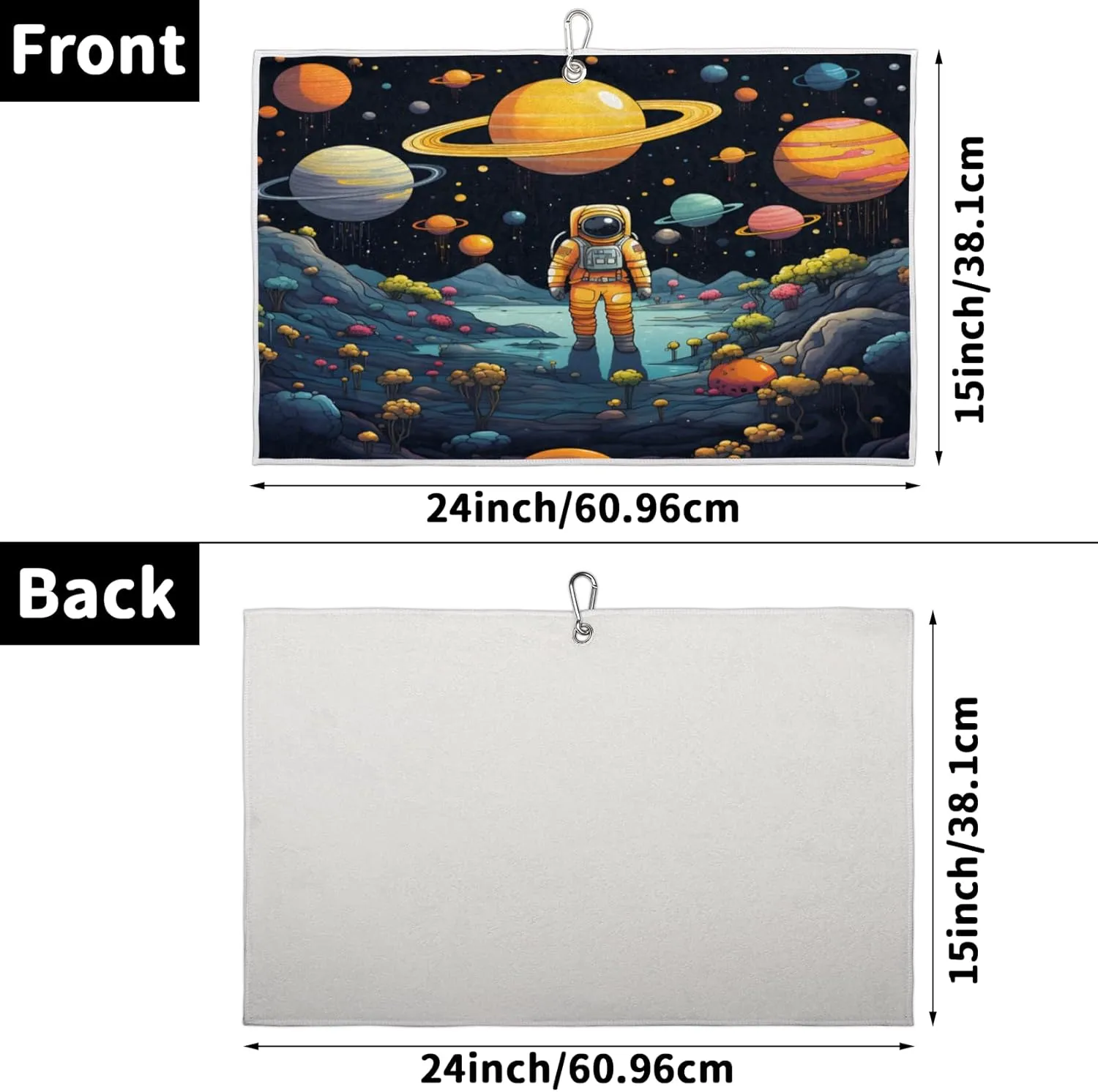 KOBLEN Microfiber Golf Towel with Heavy Duty Carabiner Clip, Astronaut Planet Explorer 24x15 Inch Quick Dry Absorbent Towel for Golf Clubs Balls, Golf Bag Accessories for Men Women,1 Pack
