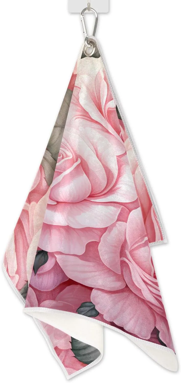 KOBLEN Microfiber Golf Towel with Heavy Duty Carabiner Clip, Pastel Pink Rosebed 24x15 Inch Quick Dry Absorbent Towel for Golf Clubs Balls, Golf Bag Accessories for Men Women,1 Pack