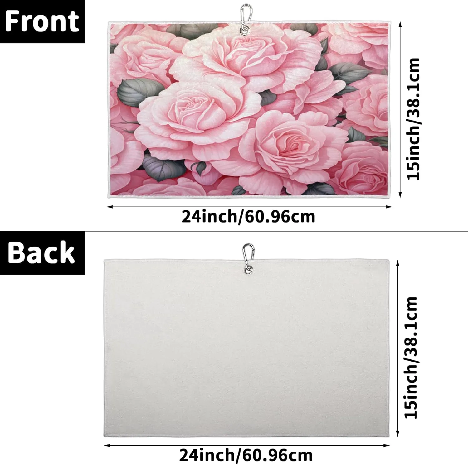 KOBLEN Microfiber Golf Towel with Heavy Duty Carabiner Clip, Pastel Pink Rosebed 24x15 Inch Quick Dry Absorbent Towel for Golf Clubs Balls, Golf Bag Accessories for Men Women,1 Pack