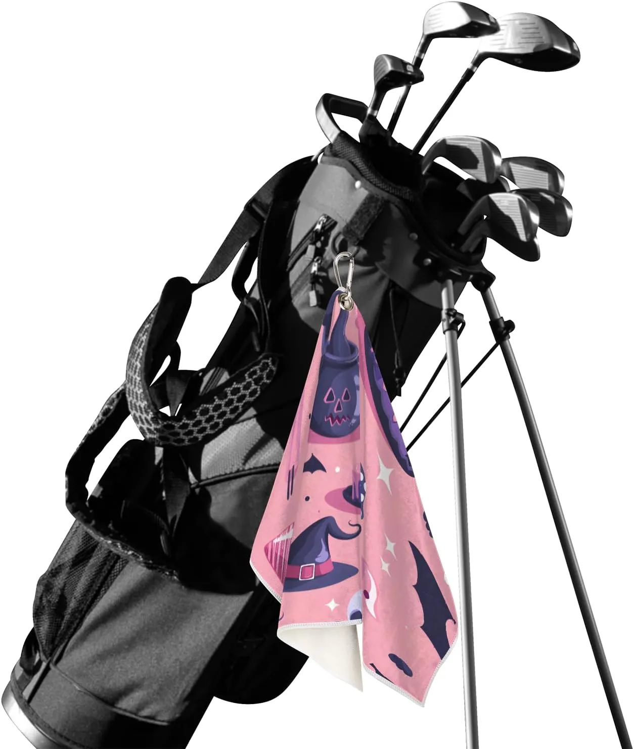 KOBLEN Microfiber Golf Towel with Heavy Duty Carabiner Clip, Pink Halloween Elements 24x15 Inch Quick Dry Absorbent Towel for Golf Clubs Balls, Golf Bag Accessories for Men Women,1 Pack
