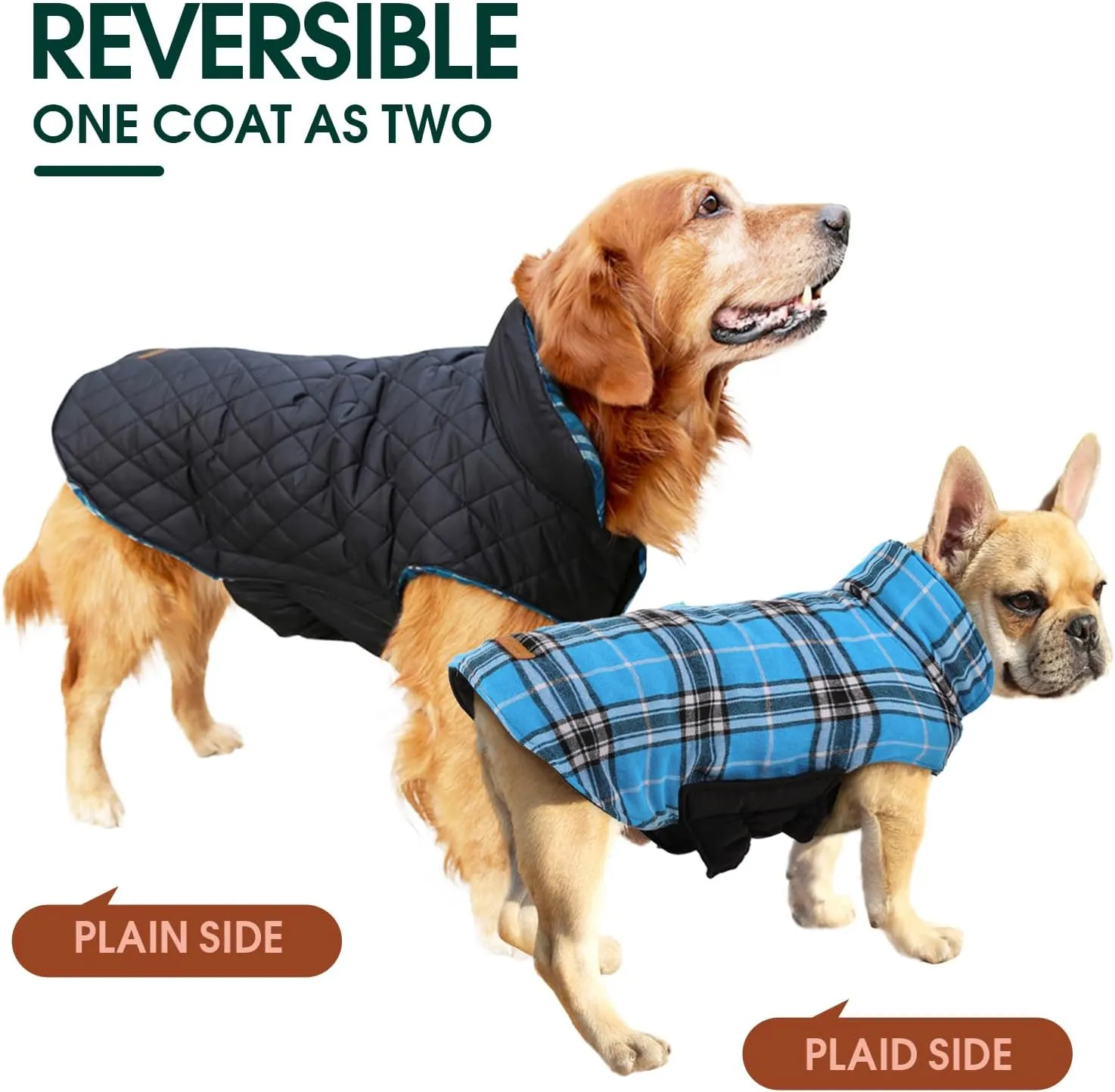 Kuoser Warm Dog Coat, Waterproof Dog Coats for X-Small Dogs, Adjustable Durable Doggie Winter Jacket Reversible Cozy Puppy Cold Weather Apparel from Small to Large Breed, Blue XS