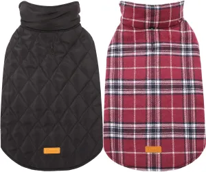 Kuoser Waterproof Dog Coat, Reversible Dog Jacket for Medium Dogs, Adjustable Durable Doggie Winter Coat Warm Puppy Cold Weather Apparel from Small to Large Breed, Red M