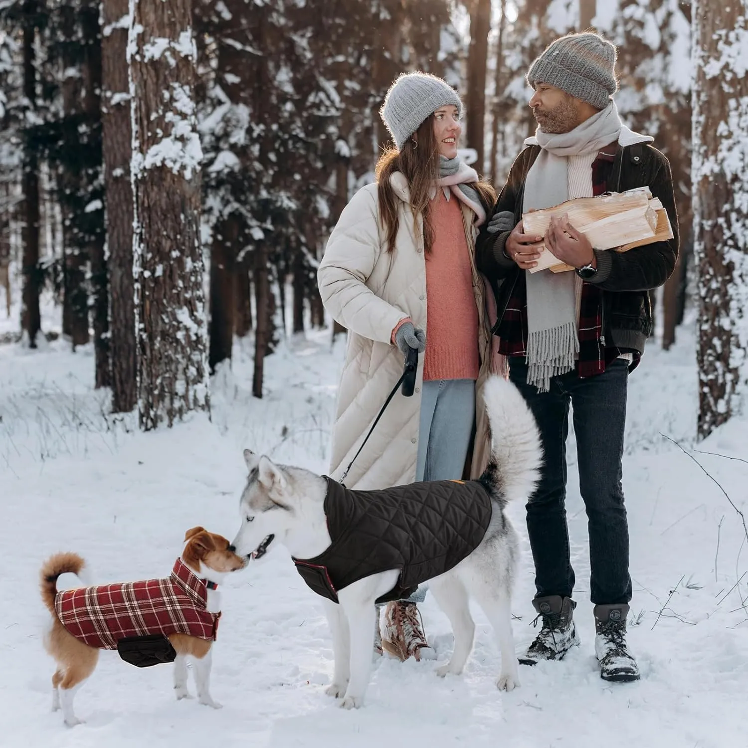 Kuoser Waterproof Dog Coat, Reversible Dog Jacket for Medium Dogs, Adjustable Durable Doggie Winter Coat Warm Puppy Cold Weather Apparel from Small to Large Breed, Red M