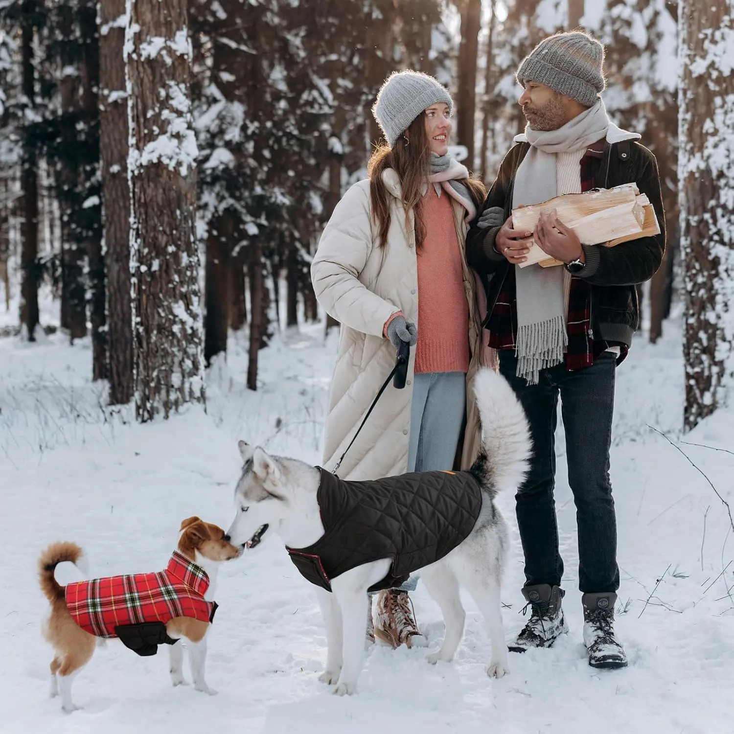 Kuoser Waterproof Dog Coat, Reversible Dog Jacket for Small Dogs, Adjustable Durable Doggie Winter Coat Warm Cozy Puppy Cold Weather Apparel from Small to Large Breed, Bright Red S