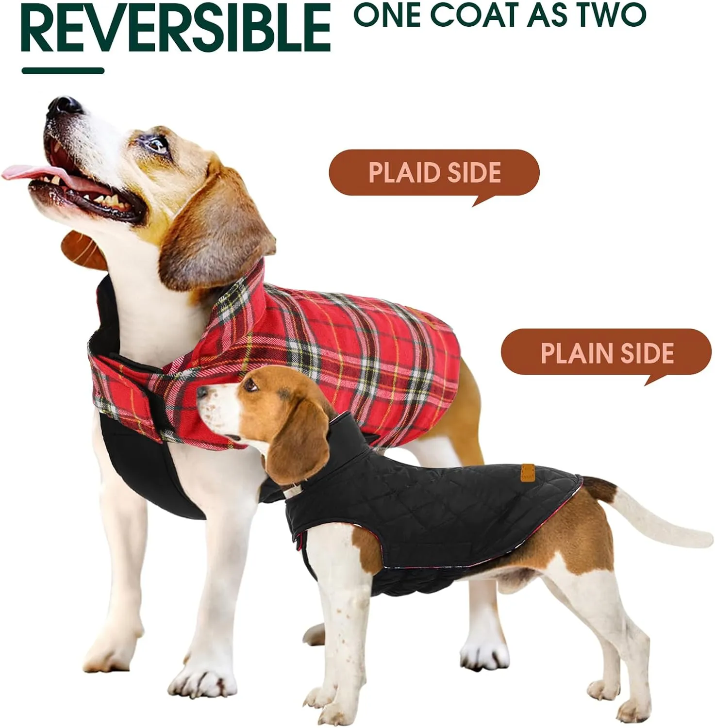 Kuoser Waterproof Dog Coat, Reversible Dog Jacket for Small Dogs, Adjustable Durable Doggie Winter Coat Warm Cozy Puppy Cold Weather Apparel from Small to Large Breed, Bright Red S
