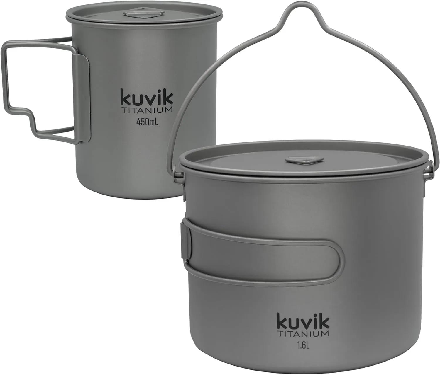 Kuvik 450ml (15.2 oz) Titanium Cup & 1600ml (54 oz) Titanium Pot with Bail Handle Bundle