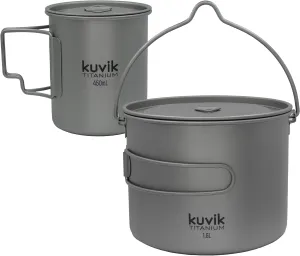 Kuvik 450ml (15.2 oz) Titanium Cup & 1600ml (54 oz) Titanium Pot with Bail Handle Bundle