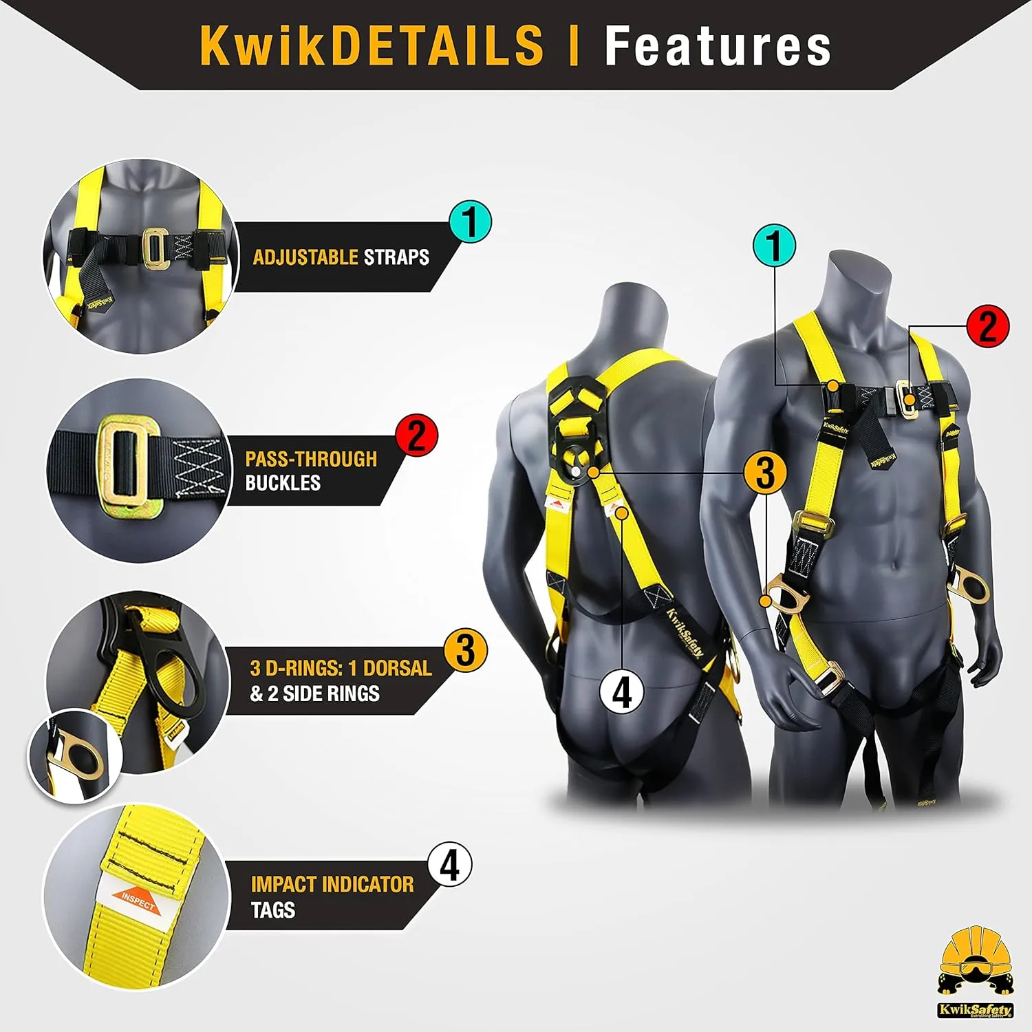 KwikSafety - Charlotte, NC - Gibbon Grip 3 ft [System] Anchor Cross Arm Strap, 10’ Self Retracting Lifeline 6’ Safety Lanyard 3 D-Ring Harness 10 lb Tool Lanyard Fall Arrest OSHA ANSI