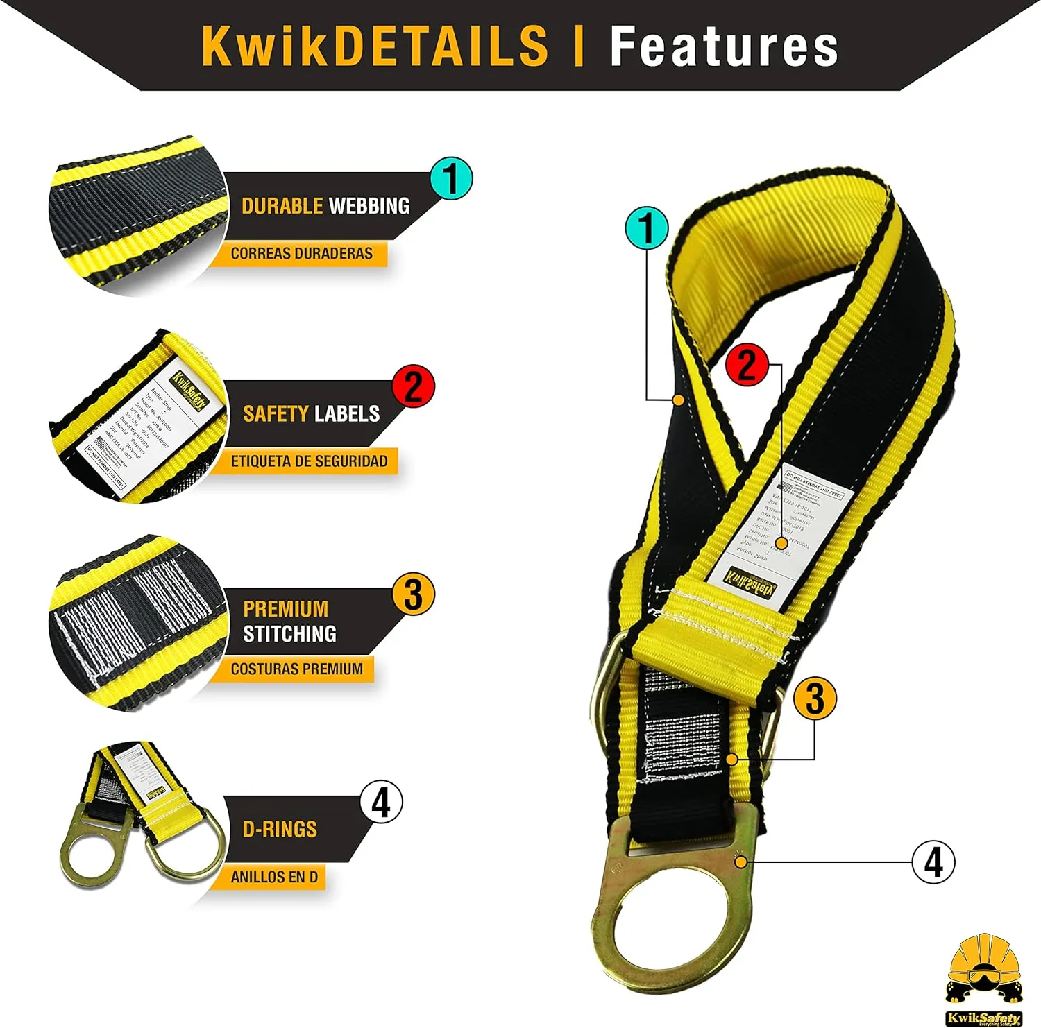 KwikSafety - Charlotte, NC - Gibbon Grip 3 ft [System] Anchor Cross Arm Strap, 10’ Self Retracting Lifeline 6’ Safety Lanyard 3 D-Ring Harness 10 lb Tool Lanyard Fall Arrest OSHA ANSI