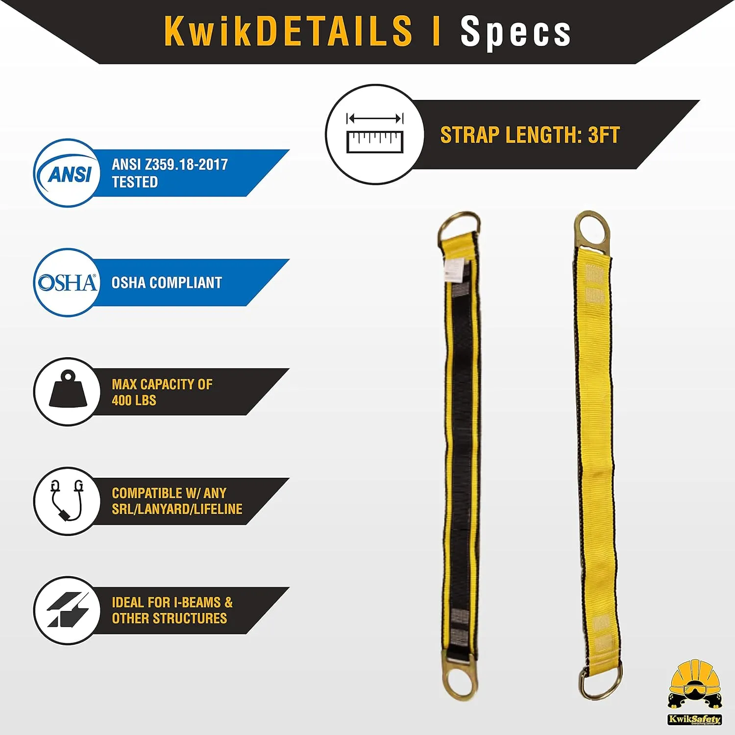KwikSafety - Charlotte, NC - Gibbon Grip 3 ft [System] Anchor Cross Arm Strap, 10’ Self Retracting Lifeline 6’ Safety Lanyard 3 D-Ring Harness 10 lb Tool Lanyard Fall Arrest OSHA ANSI