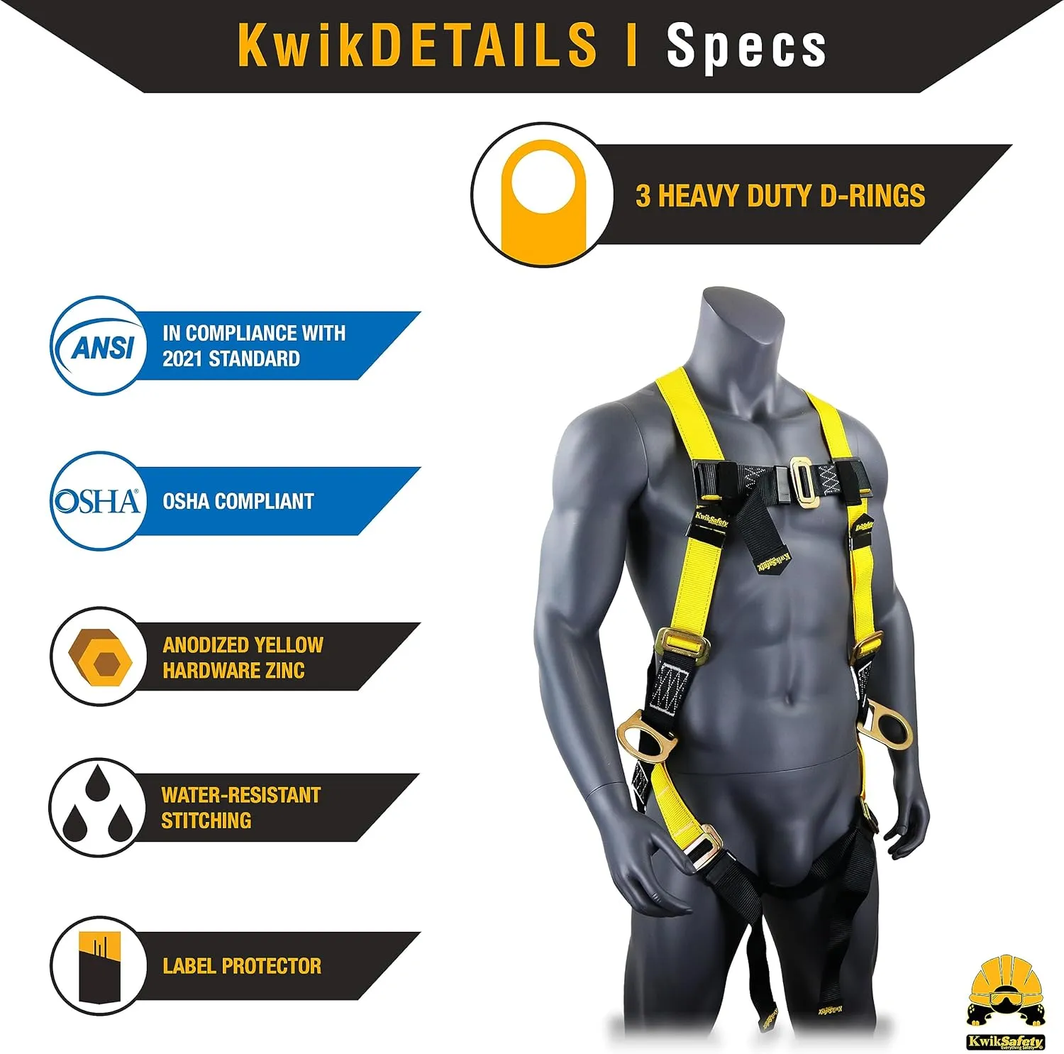 KwikSafety - Charlotte, NC - THUNDER Fall Protection Safety Harness [w/ 3 D-Rings] Construction PPE ANSI Tested OSHA