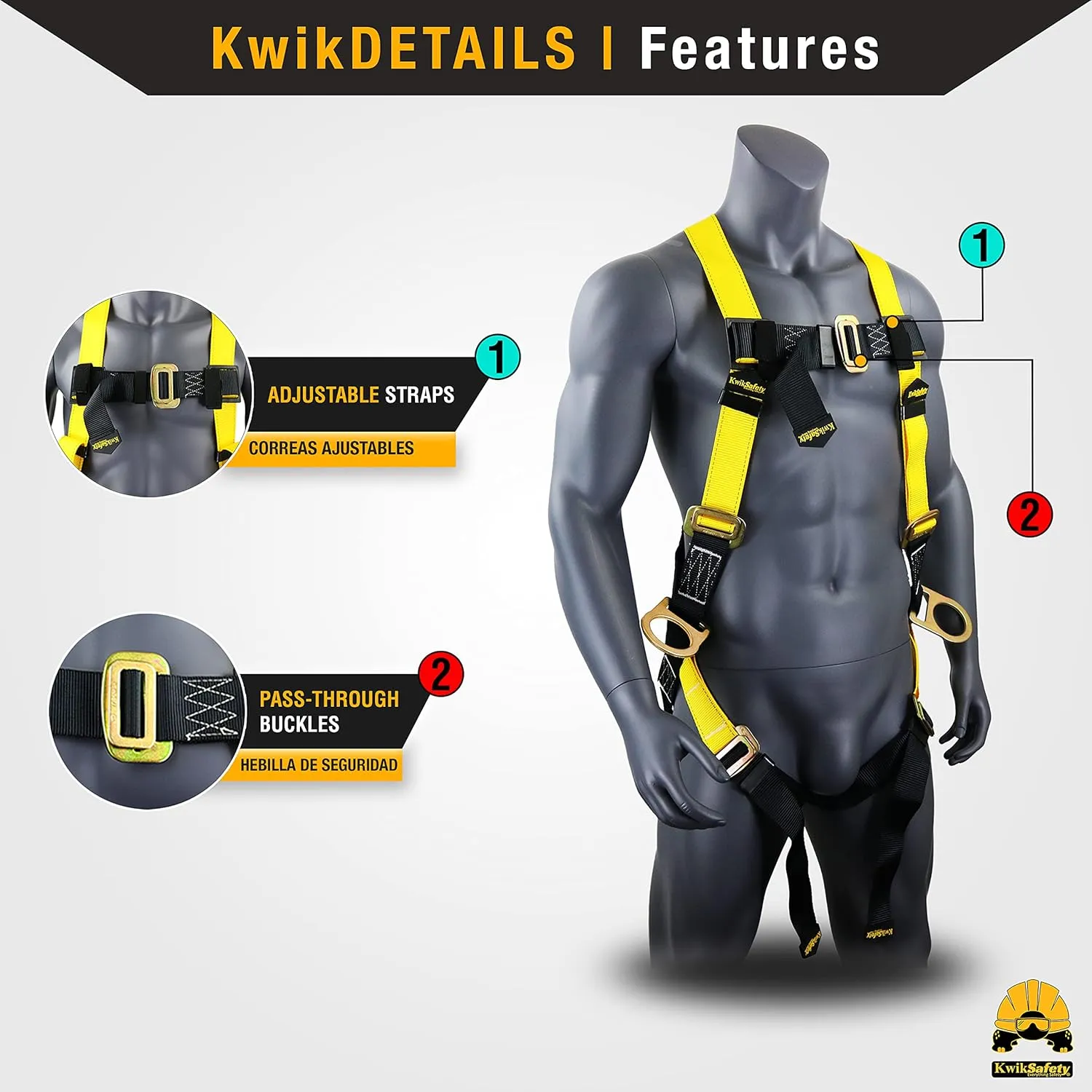 KwikSafety - Charlotte, NC - THUNDER Fall Protection Safety Harness [w/ 3 D-Rings] Construction PPE ANSI Tested OSHA