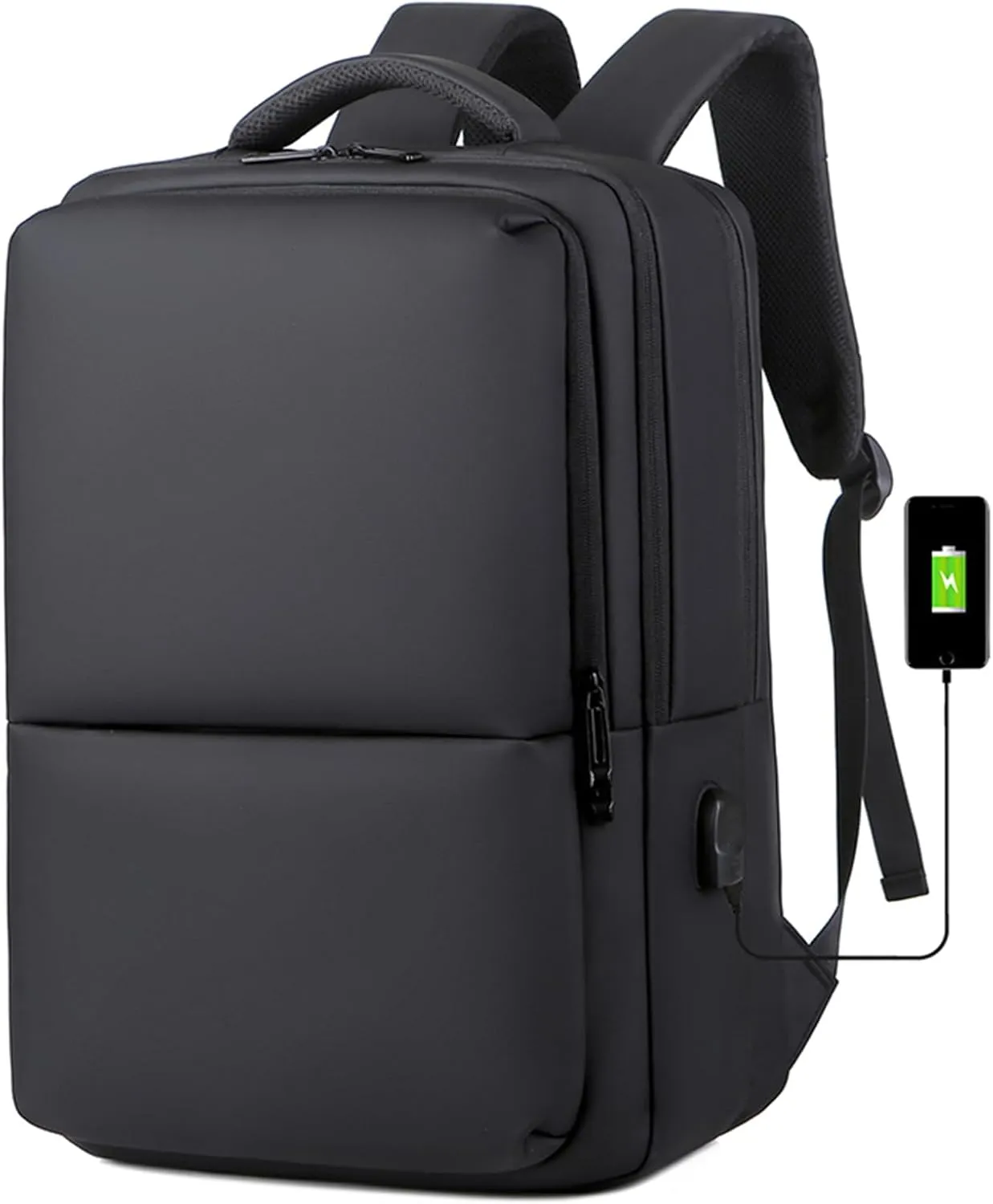 L LIMINK Travel Laptop Backpack with USB Charging Port, Fit for S19/S20/LK14/LK15/LK16/ET14, Water-resistant Carry on Business Backpack with Luggage Strap for Women and Men, Durable Black Computer Bag