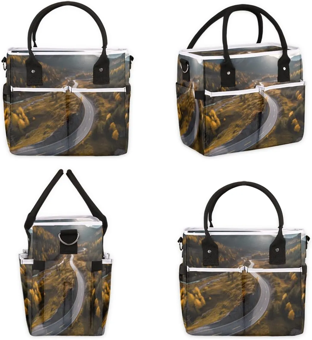 Landscape Highway with Mountain Insulated Lunch Bag for Women Men Adults, Lunch Box with Adjustable Shoulder Strap Large Lunchs Tote Bag for Work Picnic Camping