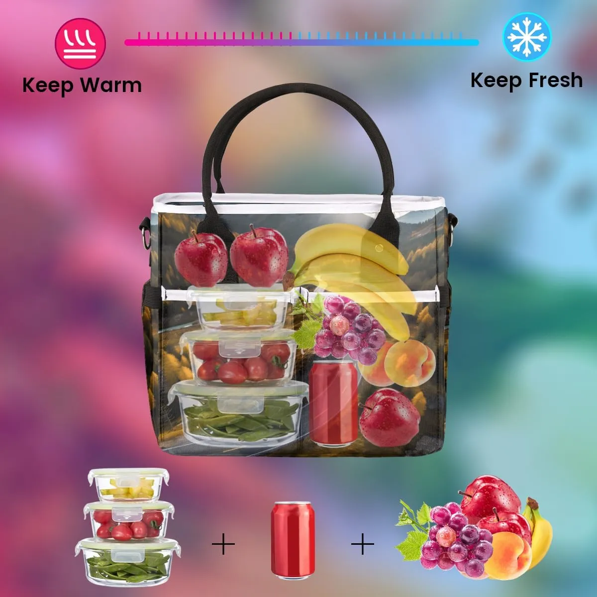 Landscape Highway with Mountain Insulated Lunch Bag for Women Men Adults, Lunch Box with Adjustable Shoulder Strap Large Lunchs Tote Bag for Work Picnic Camping