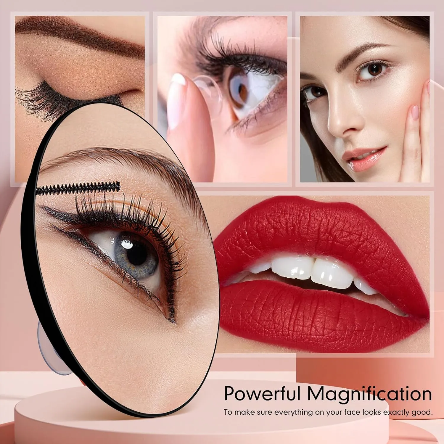 Large 6” 30x Magnifying Mirror with Tweezers, Travel Magnified Mirror 30x with Suction Cups, High Magnification Travel Magnifying Mirror 30x, Round Magnified Make up Mirror, Black