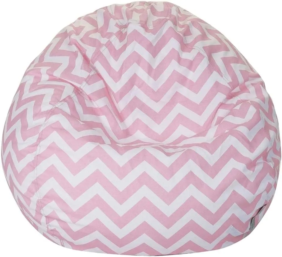 Large Bean Bag Chair for Kids with Removable Zippered Cotton Slipcover | Pink & White Color Chevron Pattern 23'' H X 35'' W X 35'' D Size, Soft Cushion Feel