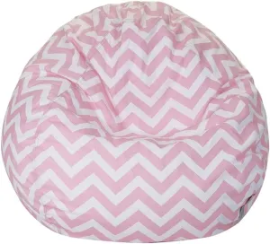 Large Bean Bag Chair for Kids with Removable Zippered Cotton Slipcover | Pink & White Color Chevron Pattern 23'' H X 35'' W X 35'' D Size, Soft Cushion Feel
