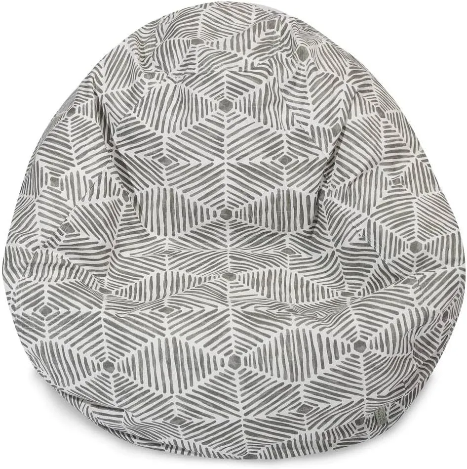 Large Bean Bag Chair in Gray & White Color, 28" L X 28" W X 22" H Size | Puffy, Fluffy Soft and Comfortable Cotton, Easy-to-Wash, Removable Zippered Slipcover