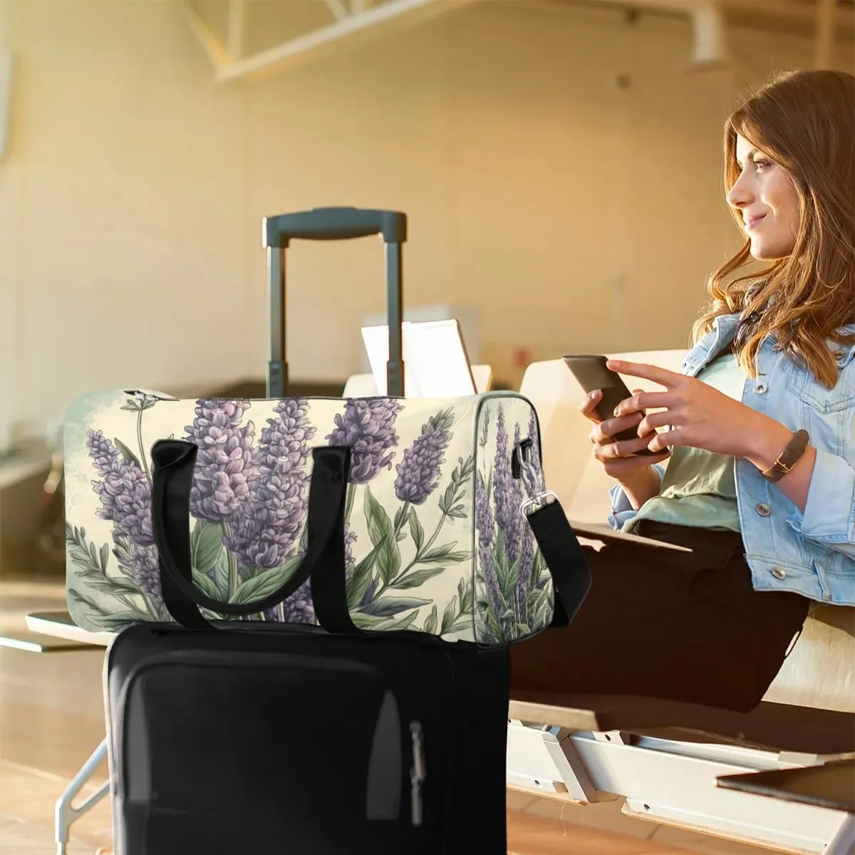 Lavender Paint Travel Duffel Bag for Women Men Waterproof Foldable Overnight Weekender Bag Large Capacity Sports Gym Bag