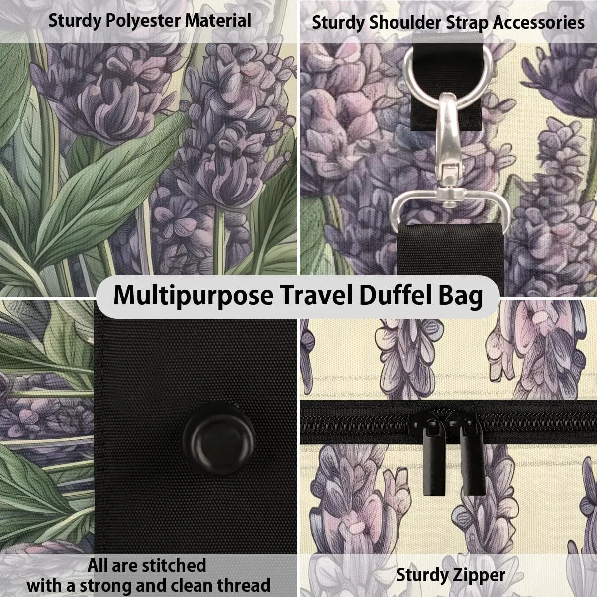Lavender Paint Travel Duffel Bag for Women Men Waterproof Foldable Overnight Weekender Bag Large Capacity Sports Gym Bag